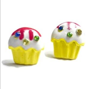Cupcake Earrings Yellow Rhinestones